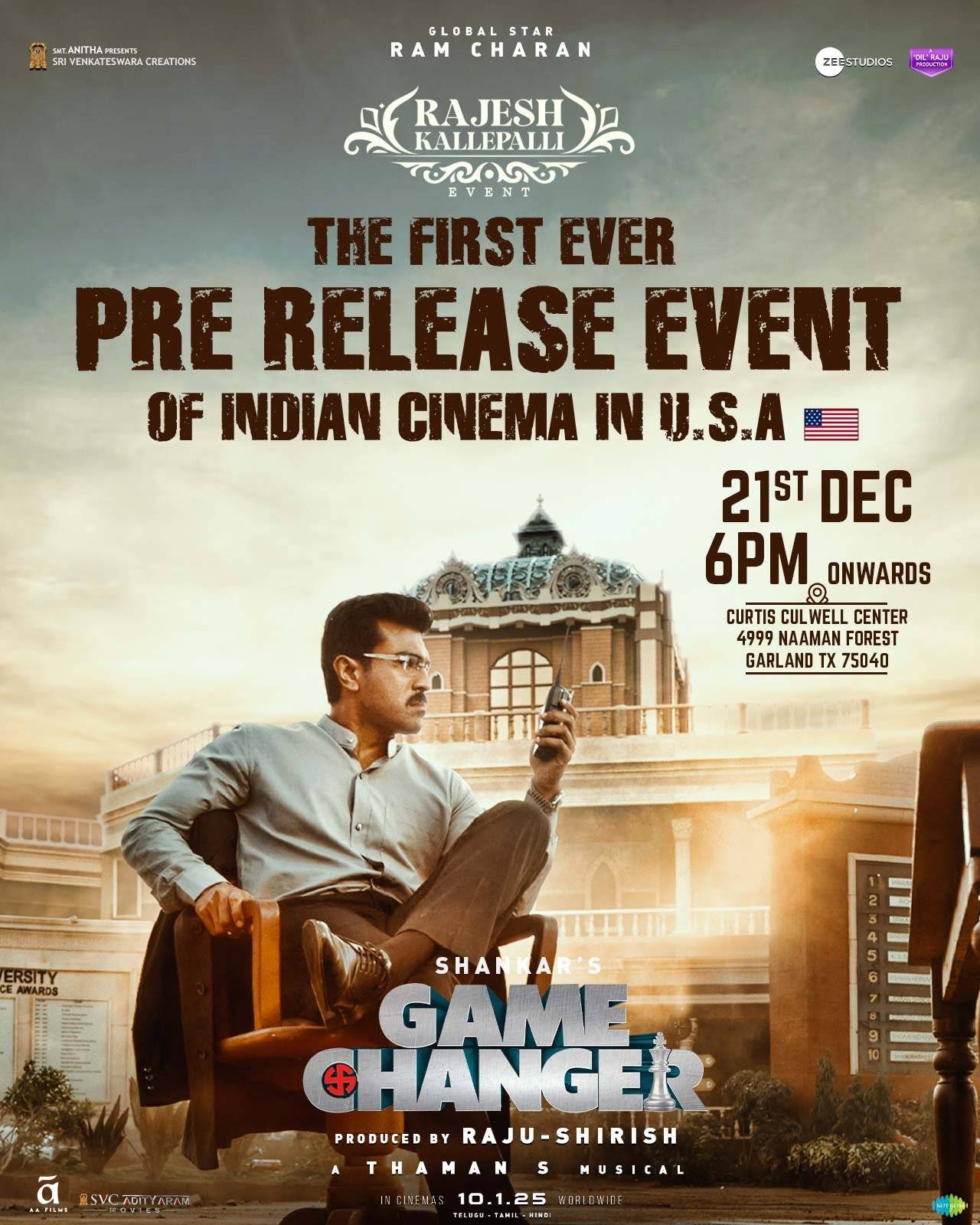 Ram Charan's Game Changer USA Pre Release Event location details