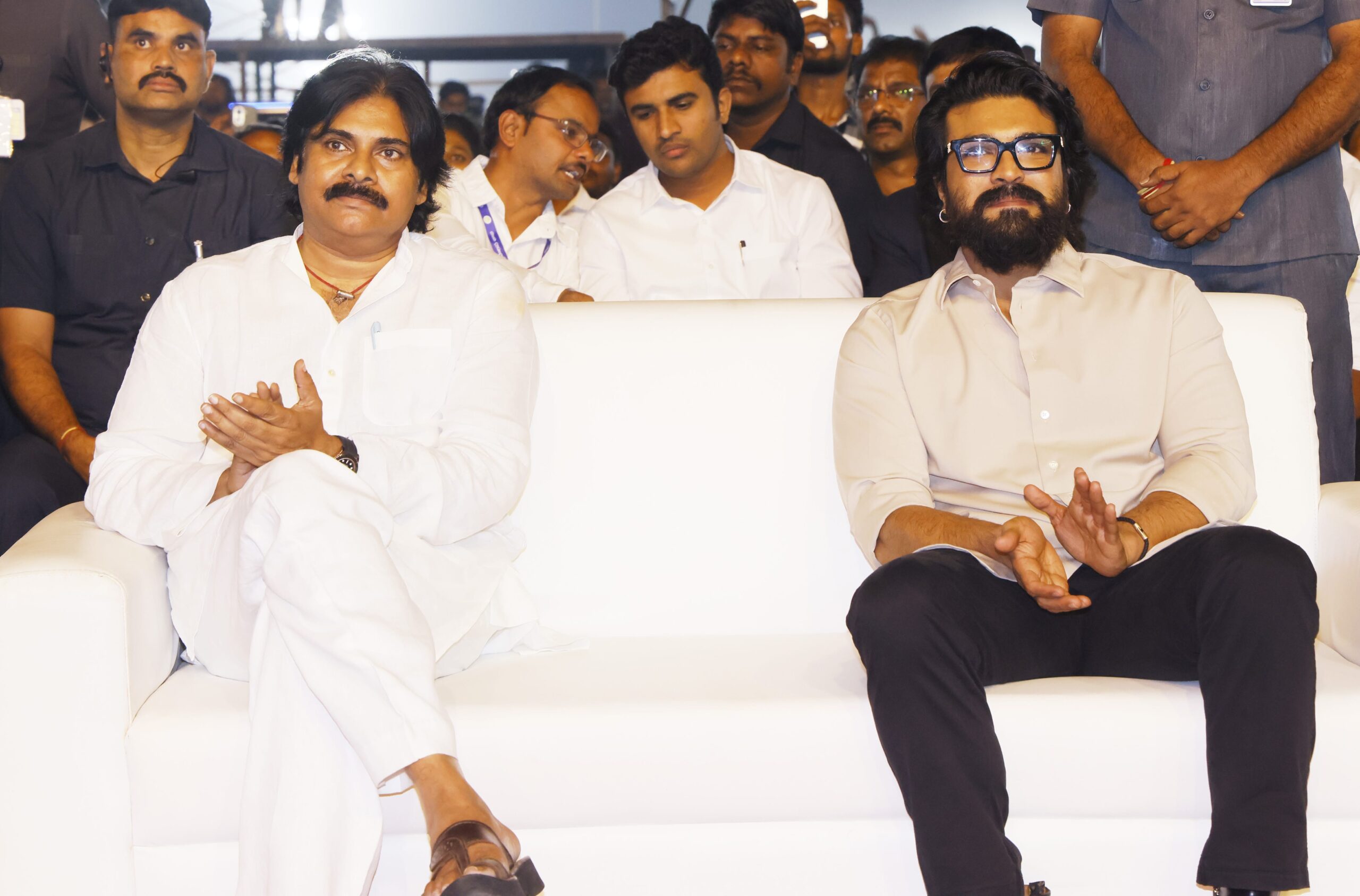 Pawan Kalyan and Ram Charan HD Photos From Game Changer Pre Release Event 