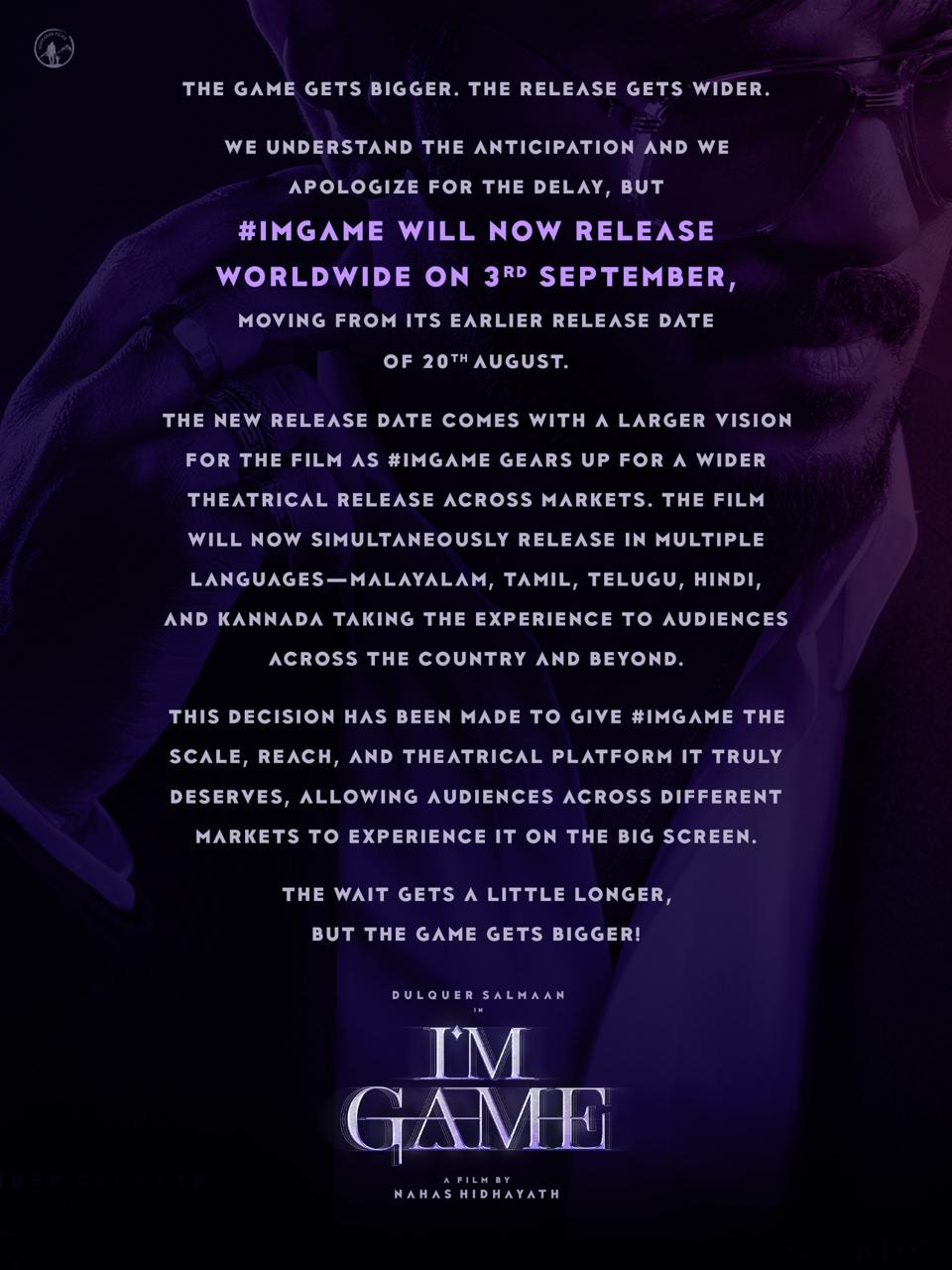 Dulquer Salmaan’s I Am Game Postponed to September 3 by makers