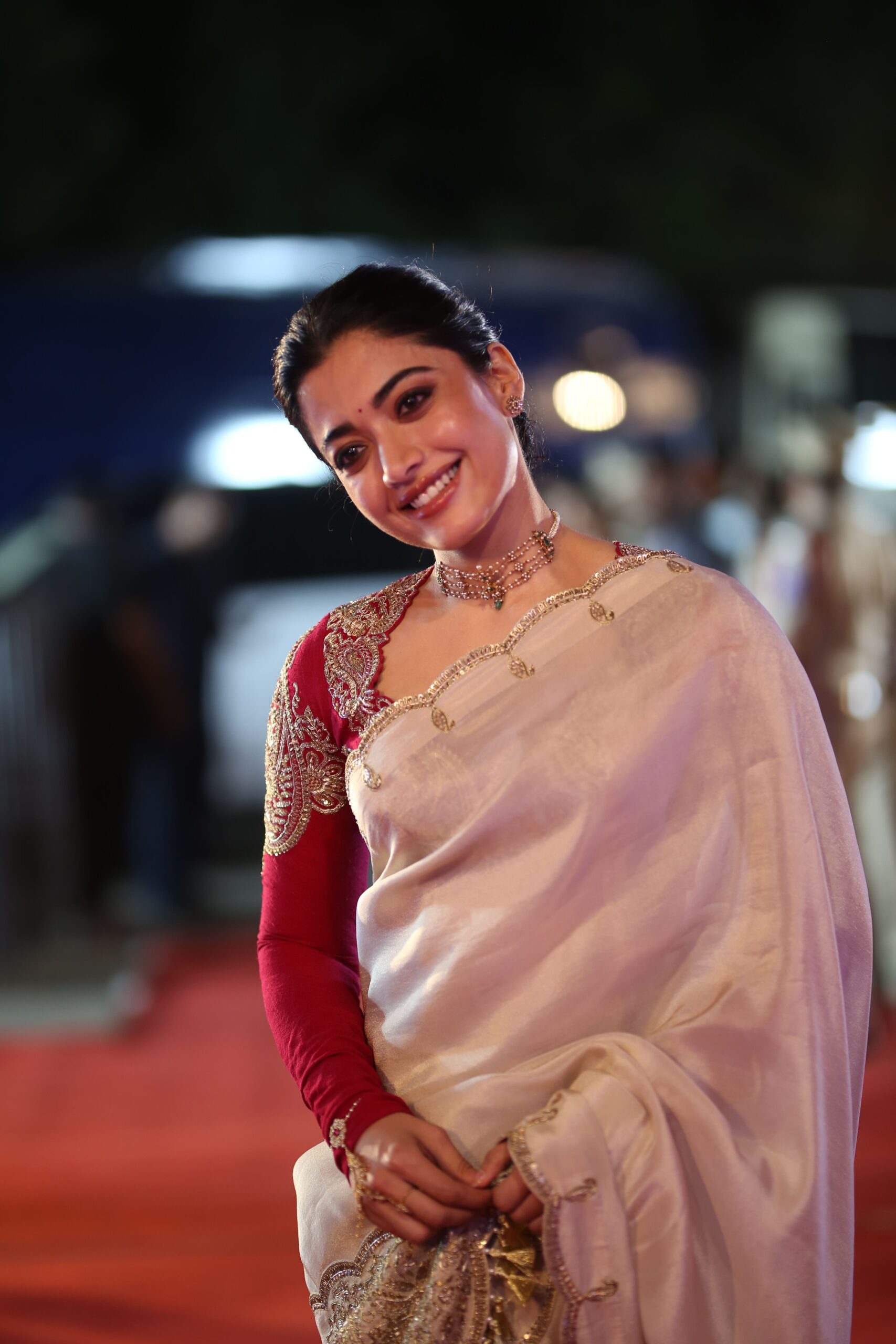 Rashmika Mandanna Saree Stills From Ranabaali Pre Release Event