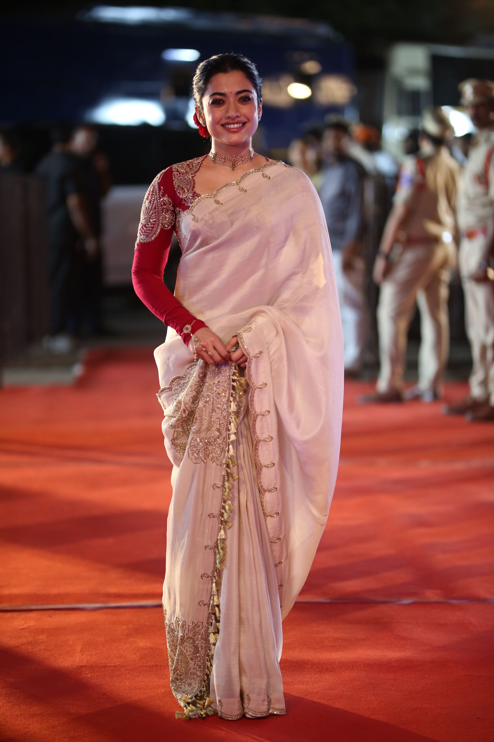 Rashmika Mandanna Saree Stills From Ranabaali Pre Release Event